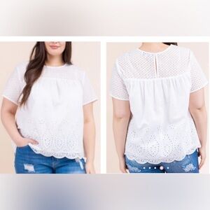 NWT 1X GILLI white Joane eyelet blouse cotton milkmaid shabby chic bohemian